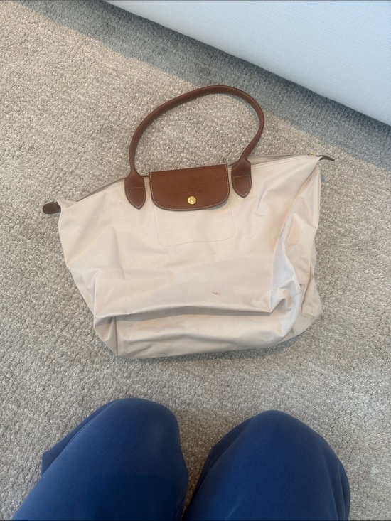 Longchamp Handbags - Longchamp Beige Tote with Brown Leather Trim